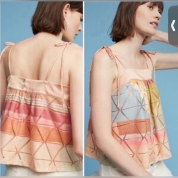 Anthropologie Akemi + Kin Abstract Tie Sleeve Geo Blouse Size Small - Picture 2 of 9